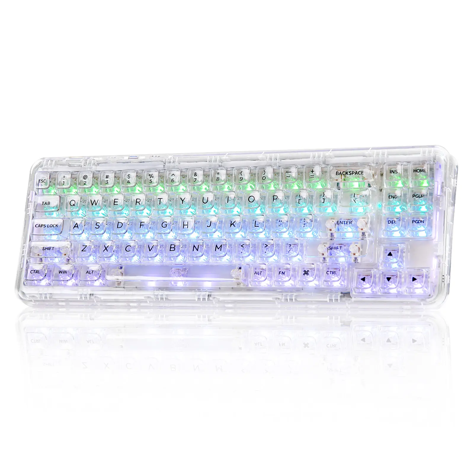 YUNZII X71 Transparent Mechanical Keyboard with Clear Keycaps, BT5.0/2.4G/USB-C Gaming Keyboard 68% Layout 71 Keys, Gasket Mount Wireless RGB Gaming Keyboard for Win/Mac