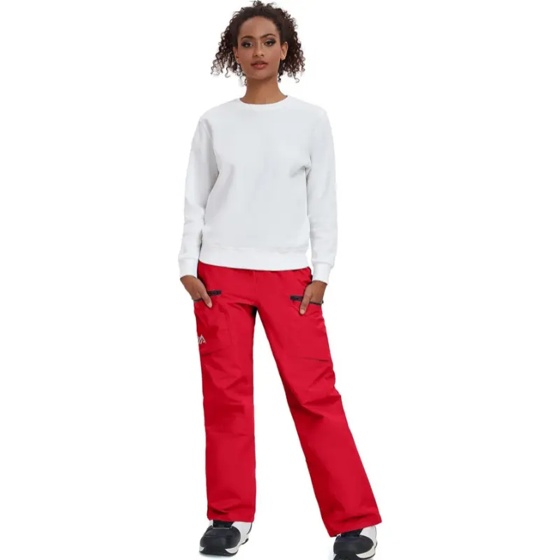 KEEPSHOWING Women's Waterproof Windproof Insulated Snowboard Pants - 100% Polyester, 195g/m² Fabric, Slight Stretch, Solid Color, Pockets, Regular Fit, Winter Warm Ski Pants for Outdoor Sports