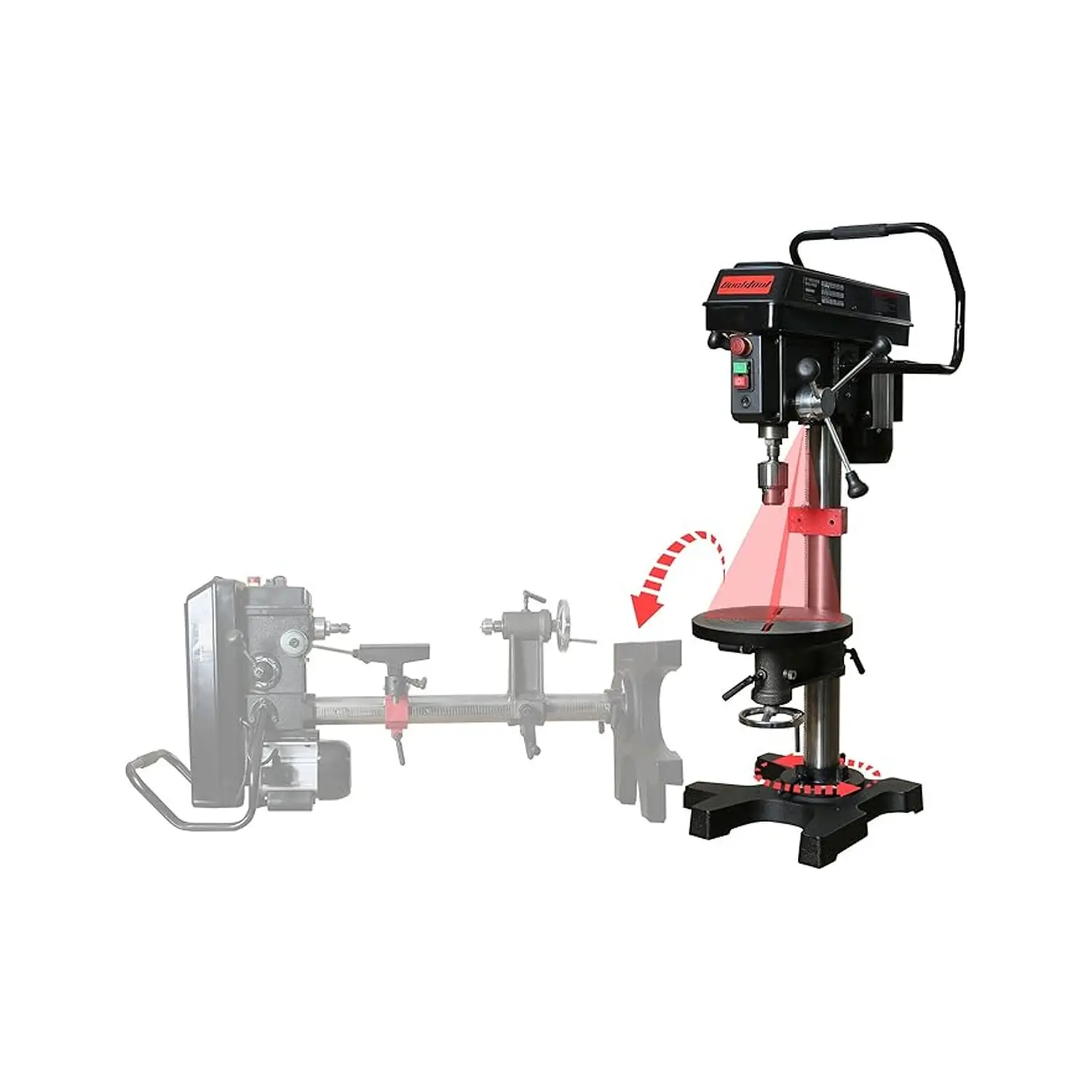 BUCKTOOL 12 Inch Cast Iron Benchtop Drill Press & 3/4 HP Wood Lathe Combo, 580-3200RPM Variable Speed, 12x17 Inch Lathe Bed, Included Tool Rest, 120V, 34.06"L x 22.05"W x 12.2"H, DPWL12V
