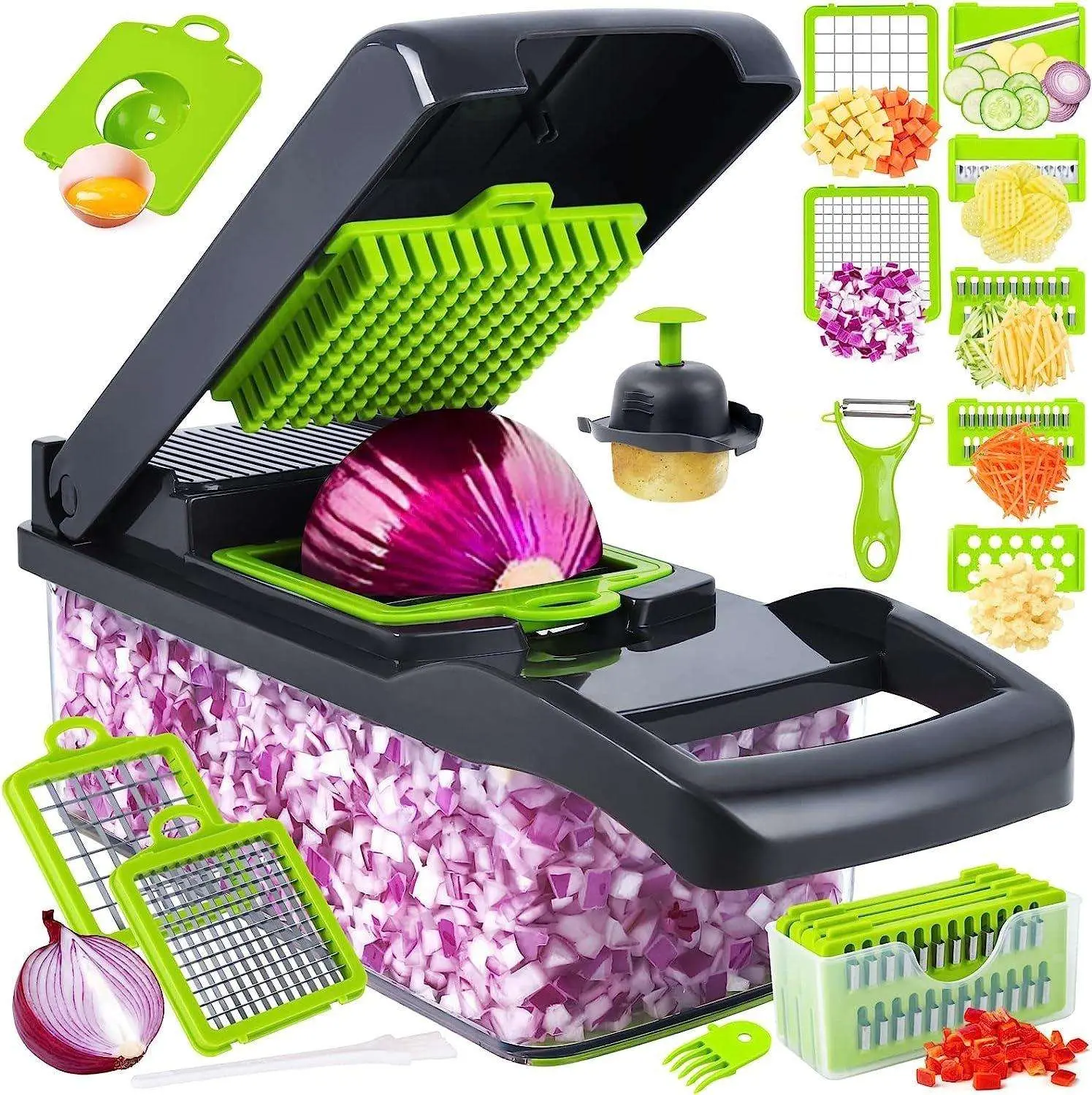 16 In 1 Vegetable Chopper Set Multifunctional Food Dicer With Stainless Steel Blades Slicer Grater Shredder Kitchen Cutting Tool With Container For Fruit Cheese Salad Meal Prep Fast Free Delivery
