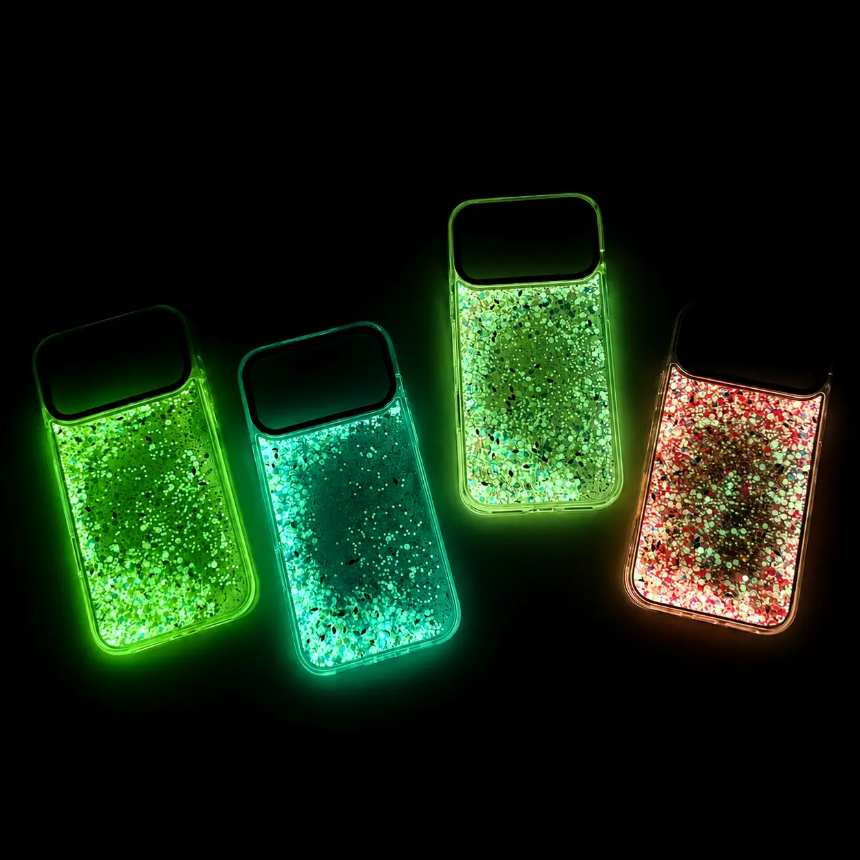 Luminous Liquid Quicksand Case for iPhone 17 16 15 14 Pro Max, Noctilucent Glow in the Dark Flowing Flower Glitter Sparkle Liquid Clear Hard Bumper Cover