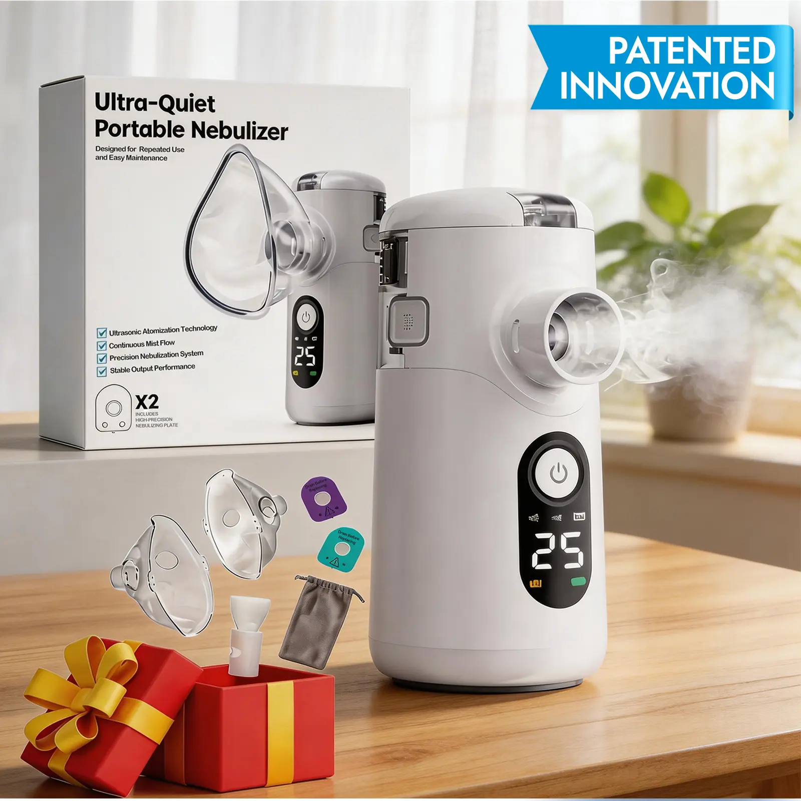 Mayluck Swirler Portable Nebulizer Ultra-Quiet Mesh Technology with LED Interface Auto-Cleaning Handheld for Adults Kids at Home/Travel Daily Lightweight summerwins