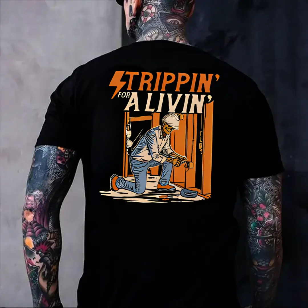Funny Electrician Trippin For A Livin Shirt Hilarious Skeleton Lineman Tradesman Graphic Tee