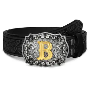 XZQTIVE Unisex Western Floral Engraved Leather Belt with Cowboy/Cowgirl Style Belt Buckle - Perfect for Men & Women, Showcasing Timeless Country Charm