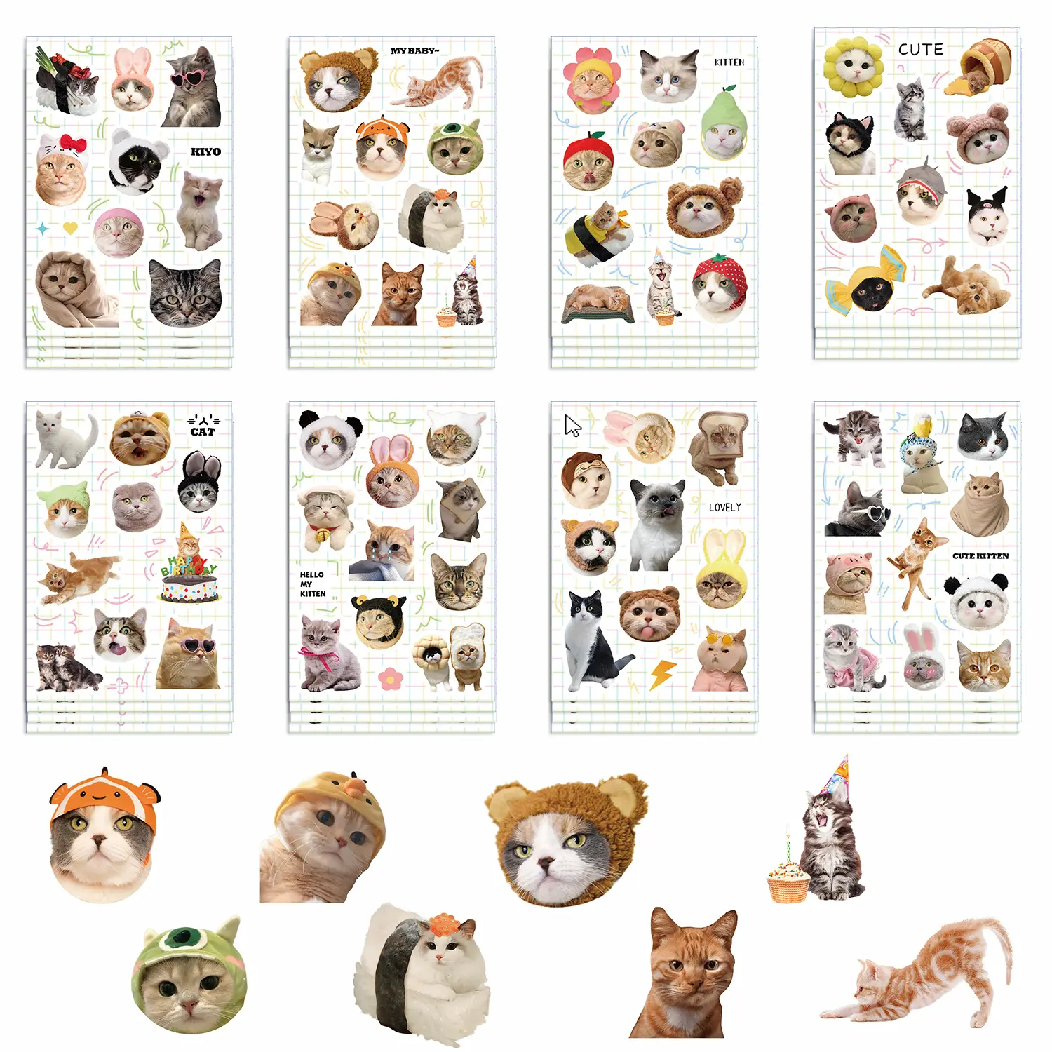 Fun Craft Stickers - 8 Sheets Funny Cat & Bear Meme Vinyl Stickers, Durable, Waterproof, UV Blocking, Fade Resistant for Book, Smartphone, Cellphone, Devices, DIY Scrapbooking Accessories, Gifts & Rewards