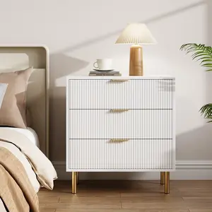 Garvee 3 Drawer Dresser with Modern Wood Design, Available in White, Green, and Black, Featuring Gold Metal Handles, Anti-Tipping Device, and Spacious Storage for Bedroom, Hallway, or Entryway