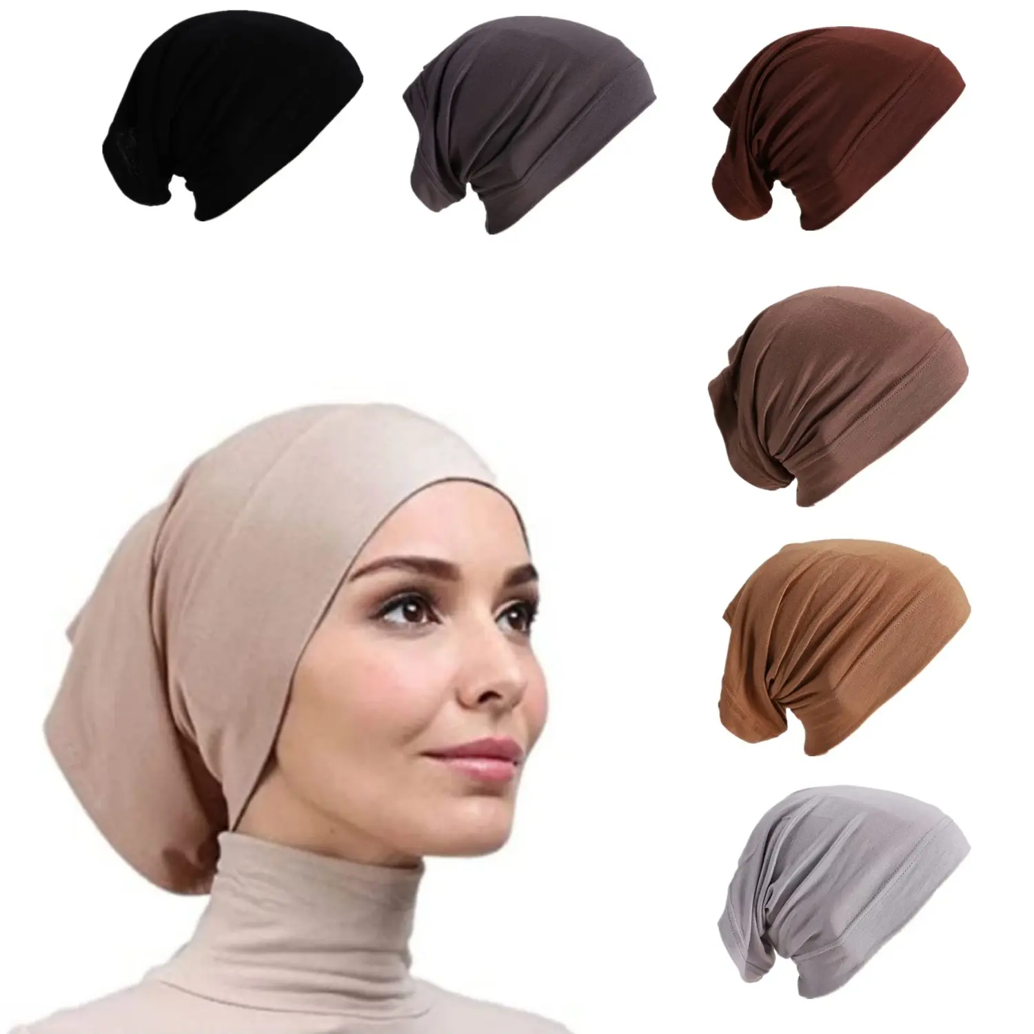 Women's Inner Hijab Caps (6 Pieces) - Islamic Muslim Underscarf Undercap, Soft Jersey Bonnet, Tube Cap, Women's Clothes