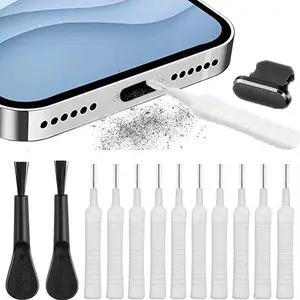 Portable Phone Charging Port Dust Plug & Effective Cleaning Tool, Phone Port Dust Plug & Gentle Cleaning Brush for iPhone 15/14/13 Pro Max, Cleaning Tool Pack for Phone Ports & Earphones, Tools and Gadgets for Smartphones, Cleaning Kit