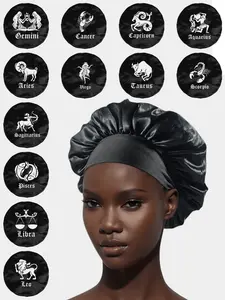 Zodiac Print Sleep Cap, Unisex Soft Silk Satin Sleeping Hat, Christmas Gift for Students, Casual Fitted Design, All Seasons