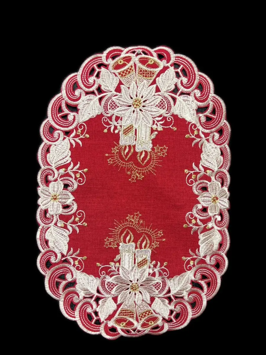 Jiallo 8963/R/12x18 Poinsettia Embroidered Cutwork Placemat, 12 by 17 inch