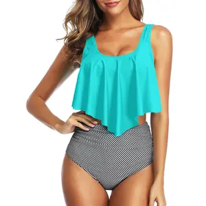Tempt Me Two Piece Bikini Swimsuit for Women Ruffled Flounce Top with High Waisted Ruched Bottom Bathing Suit  SwimWeek  summervibes