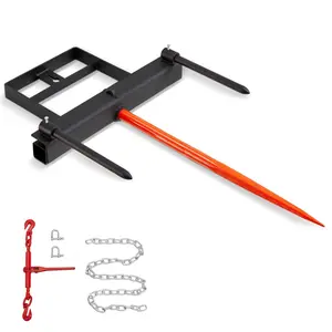 【SummerFinds】VEVOR 39" Hay Spear,  Bale Spears 1600lbs Loading Capacity, Skid Steer Loader Tractor Bucket Attachment with 2pcs 17.5" Stabilizer Spears and 60" Chain, Quick Attach Spike Forks
