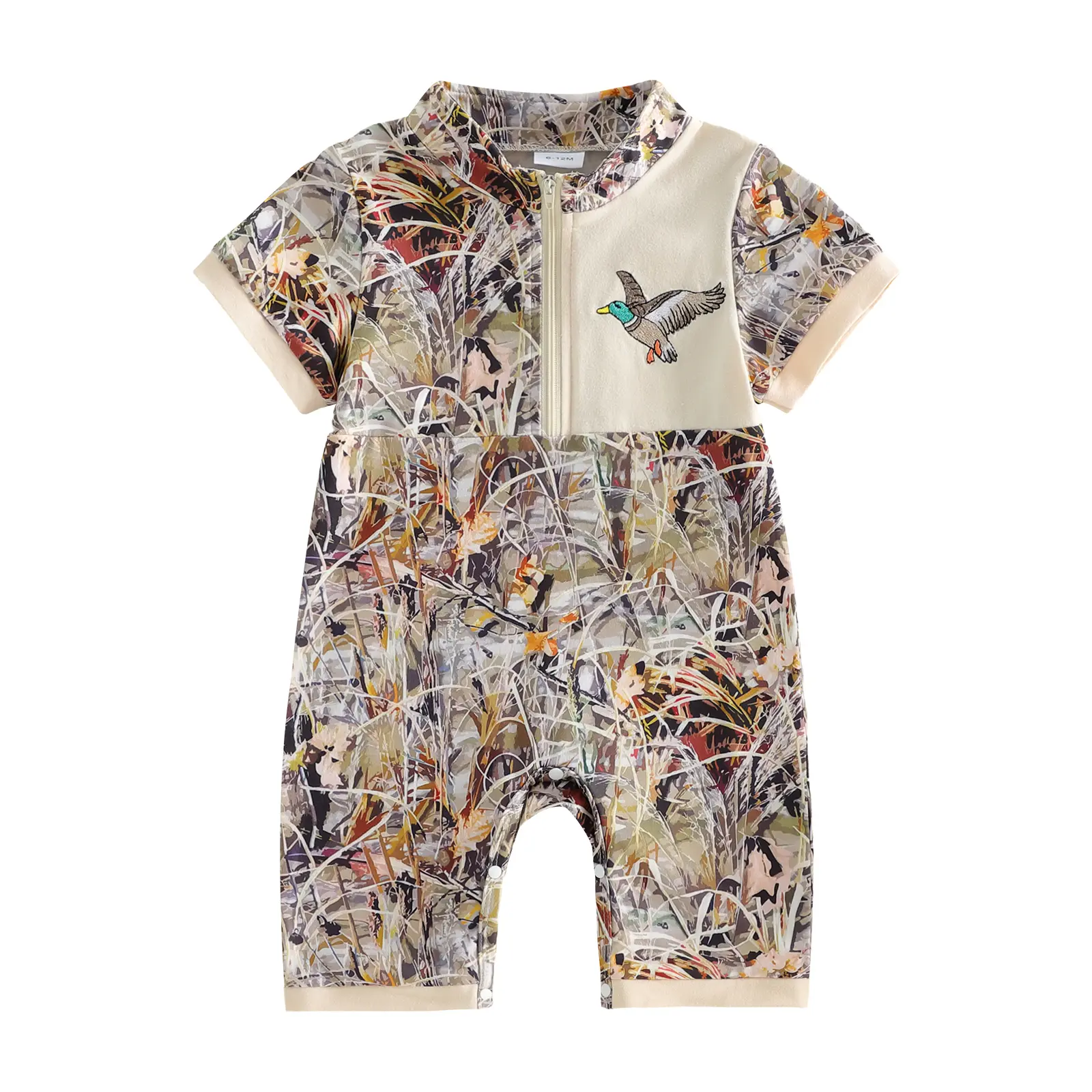 Babamoon Stylish Toddler Infant Baby Boy Summer Romper, Casual Camouflage Mallard Duck/Deer Head Half-Zip Short-Sleeve Jumpsuit, Hunting Clothes