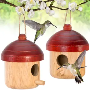 2-Pack Waterproof Acorn-Shape Wooden Bird House, Long-Lifespan Hanging Nesting Home for Outdoor Chickadees, Courtyard Bird Supply Decoration Accessory