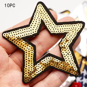10 Pcs Star Sequin Embroidery Fabric Patches, Heat Transfer Iron-On DIY Clothes Appliques, Clothing Embellishments for Crafting