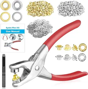 1/4-Inch (6mm) Eyelet Pliers Crafting Tools, 803Pcs Grommet Tool Kit with 800 Gold & Silver Metal Eyelets, Washers for Leather, Belts, Shoes