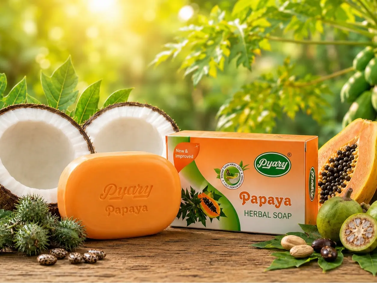 Pyary Papaya Herbal Soap with Papaya Extract – Face & Body Cleansing Bars, Pack of 3