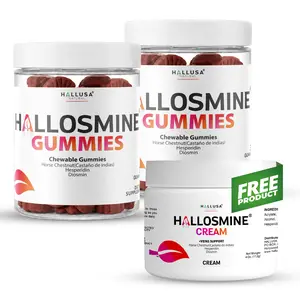 HALLOSMINE GUMMIES x 60 + FREE Hallosmine Veins Cream – Chewable Botanical Formula with Diosmin & Hesperidin – Supplement Dietary Hallusa Natural Daily All-in-One Multivitamin