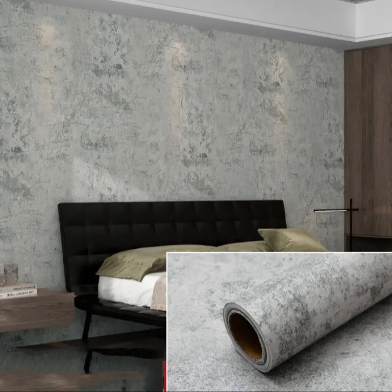 Self-Adhesive Bedroom Interior Wall Sticker, Cement Texture Design, Durable Surface Protector, Easy Installation, Ideal for Home Hotel Dormitory, PVC Self Adhesive Wallpaper, Peel and Stick Wallpaper Designs
