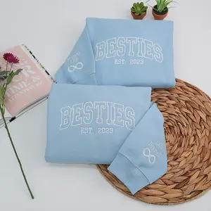 Custom Besties Embroidered Sweatshirt, Matching Best Friend Crewneck with Names on Sleeve, Personalized BFF Gift Outfit