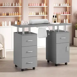 Nail Tech Table with Dust Collector, Storage Drawers, Hand Rest, Locking Wheels, Portable Manicure Table Manicure Station for Makeup Beauty Salon & Spa Workstation