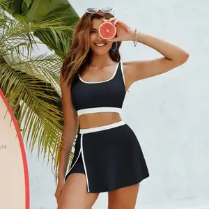 Women's Bikini Set Color blocked Swimsuit with Side Seam Swimming Skirt Spring DeclarationRAIMENTRY