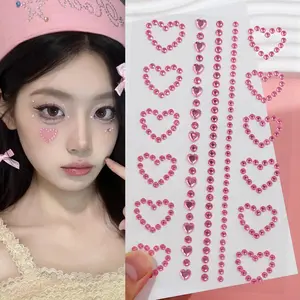 Heart Shaped Rhinestone Sticker, 1 Sheet Self Adhesive Temporary Face Body Decoration Sticker, DIY Decals for Party, Music Festival, Body Makeup Accessories, Tattoo Stickers