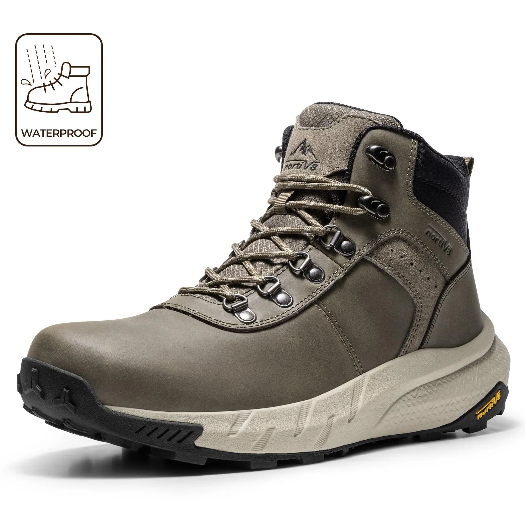 【SummerFinds】NORTIV 8 Men's Waterproof Hiking Boots, Durable Outdoor Hiking Trekking Camping Shoes, Lightweight Mid-Height DriftShield Nylon/TPU/Oxford Fabric Upper, Mesh Lining, Vegan Leather & Mesh Insole, MD & Rubber Outsole,father'sdaygifts