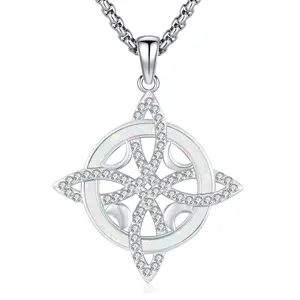 DRINSPER Witches Knot Opal 925 Sterling Silver Pendant Necklace, Witchcraft Jewelry, Nudo De Bruja Plata 925 Amuleto De Proteccion, Wiccan Jewelry Neo-Paganism, Crystal Opal Necklace, Spiritial Protection, Jewelry Accessories Gift for Girls Women