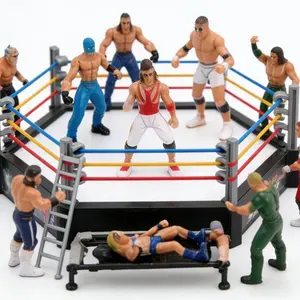 Wrestling Toy Playset with Articulated Wrestler Action Figures, Wrestling Ring & Complete Accessories, Interactive Family Game Toy for Boys’ Birthday Gifts & Collectible Display