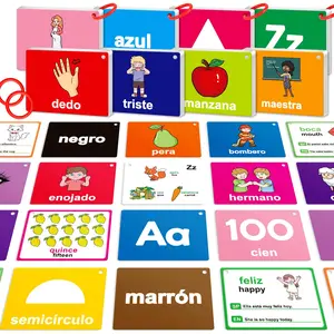 Spanish Flash Cards Toddler Bilingual Cognitive Flashcards, Learn Spanish, Alphabet, Animals, Numbers, Shapes Colors, First Words, Body Parts, Emotions, Thanksgiving Learning Toy, Kindergarten Educational Activities
