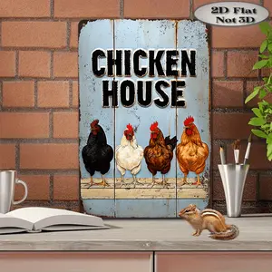 2D Flat, 1pc "Chicken Coop" Humorous Vintage Wooden Sign - Rustic Wall Decor with Colorful Chicken Design, Suitable for Porch, Yard, Chicken Cage, Farmer-Themed Gift, Chicken Ornament, Porch Decoration, Country Style Accessory, Distressed Finish, 2D Flat