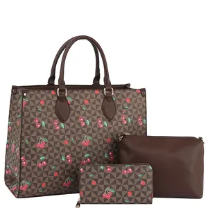 3In1 Cherry Monogram Satchel with Crossbody and Wallet Set
