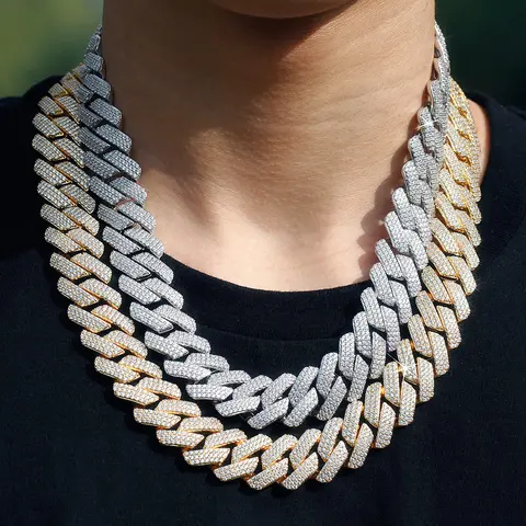 1PC lced Out Cuban Link Chain 12MM ProngRhombus Diamond Cuban Chain Hip HopChoker Necklaces Women Men Jewelry
