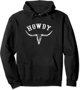 Howdy Western Country Cowboy Cowgirl Texas Bull Longhorn Pullover Hoodie - Diegoort Shop 76B0BKDLBLKD