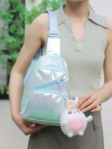 New Fashion Crossbody Bag, Glossy Chest Pack, Casual Shoulder & Sports Crossbody, Trendy, Versatile, Letter Print, Multiple Pockets, Keychain, Lightweight Crossbody Bag, Zippered Sling Bag