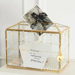 Glass Card Box with Slot, 10.2 inch Large  Clear Card Box for Wedding Receptions, Decorative Storage Box with Lock for  Shower, Birthday Party, Bridal Shower