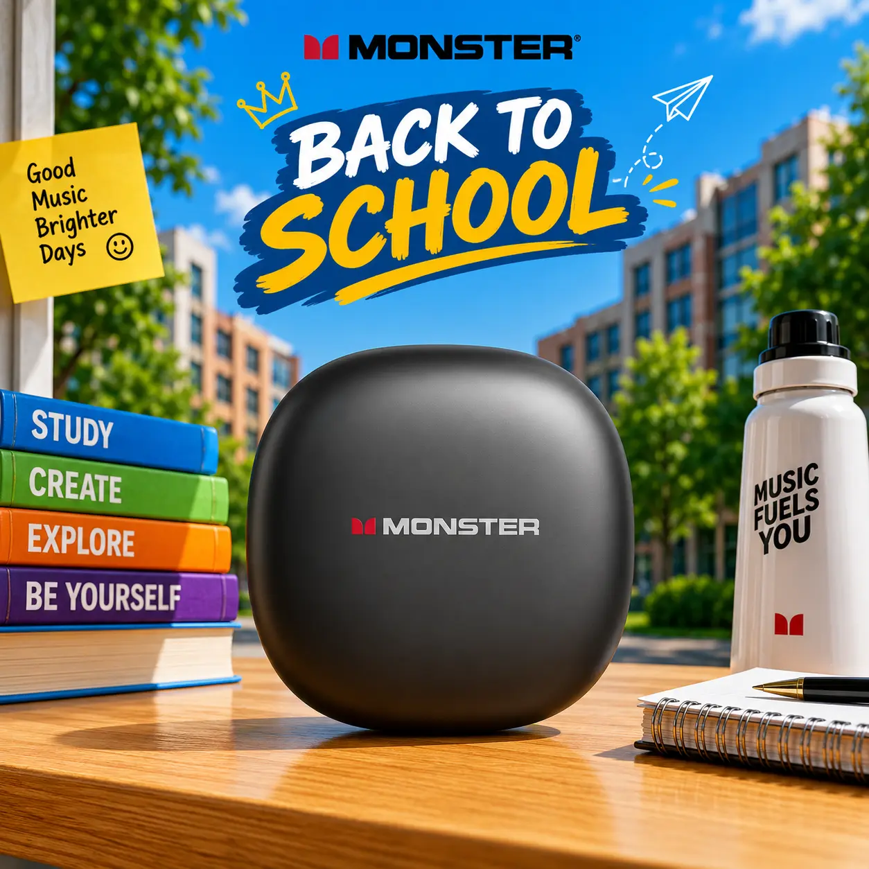 Monster Open-Ear Wireless Mic Headphones - Secure Earhook, Noise-Cancelling, 165H Playtime, Bluetooth 6.0, Sweatproof, Lightweight Comfortable Audio Electronic Gym Headphones for Running, Driving - Perfect Back-to-School Gifts