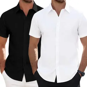 2-Pack Men’s Short-Sleeve Casual Lightweight Breathable Button-Up Shirts Vacation Beach Summer Tops