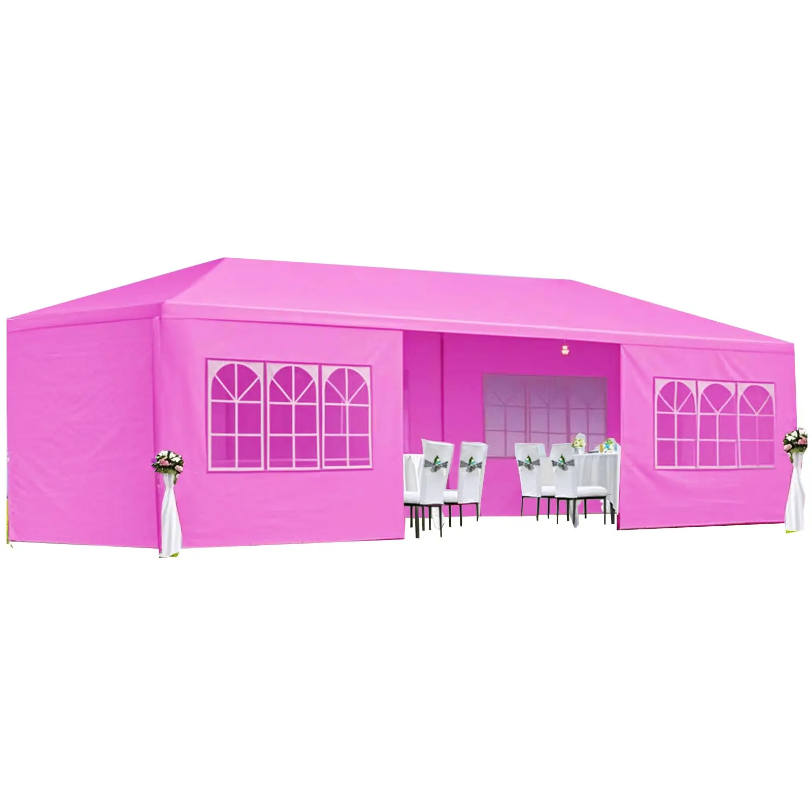 10'x30' Pink Canopy Tent Outdoor with Iron Frame for Pink Party & Weddings, 8 Removable Sidewalls for Added Privacy, Assembly Required, Stable, Backyard, Diy Setup, Ground Pegs