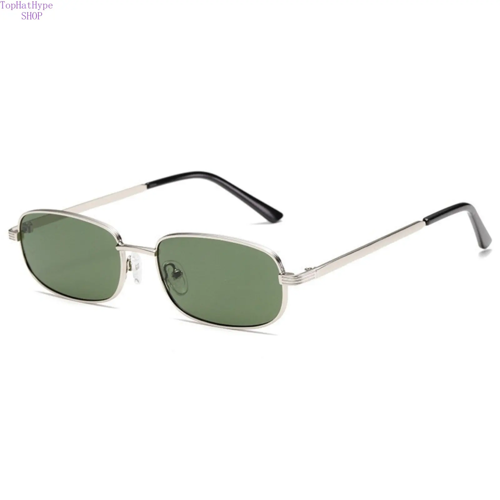 Men's 90s Retro Small Rectangle Sunglasses - Silver Metal Frame, Green Lens, UV400 Protection, Lightweight Men's Accessories, Cool Gifts for Guys, Father's Day Gifts, Accessories Adults for Casual Daily Use