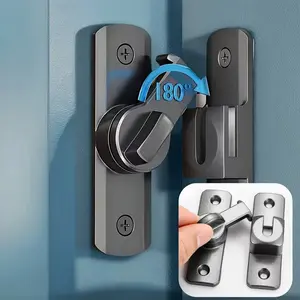 Security Door Lock Handle, Adjustable Sliding Pin 90°/180°, Anti-Bump Latch, Finish, Security Locks, for Home Office Garage Hotel Doors
