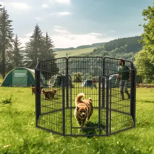 Outdoor Dog Fence, 8-Panel 39.37"H Heavy-Duty Metal Dog Enclosure, Pet Fence for Large/Medium/Small Dogs, Doorable Metal Dog Pen for RV, Camping, Yard