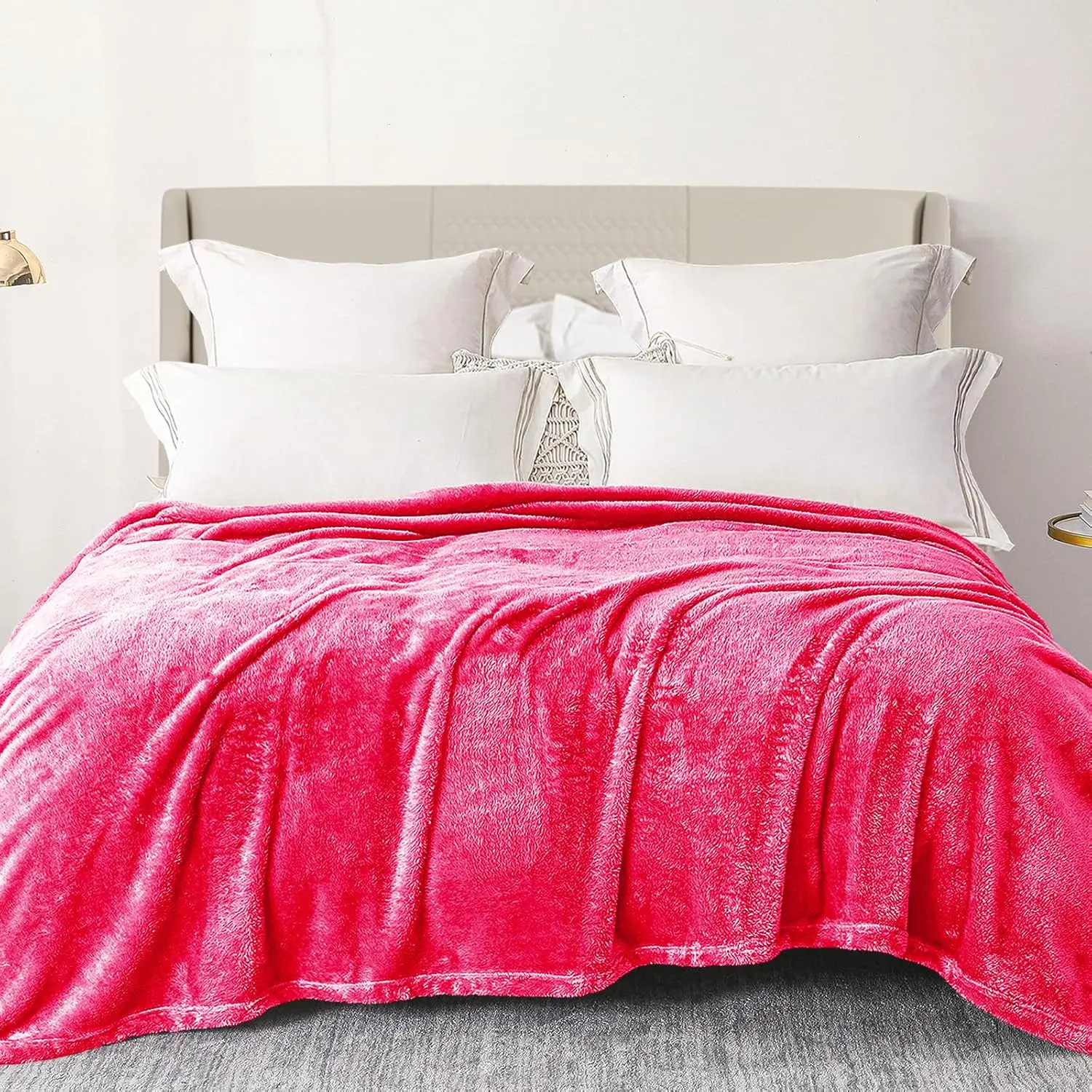 Hot Pink King Size Microfiber Fleece Plush Blanket - Modern, Super Fluffy, Warm, Snuggle Warmth, Breathable, Wrinkle Resistant - 90x104 in, Multi-Season Use