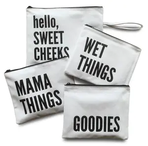 Diaper Bag Organizing Pouches | Set of 4 Including Diaper Clutch | Dry Wet Bag (White & Black)