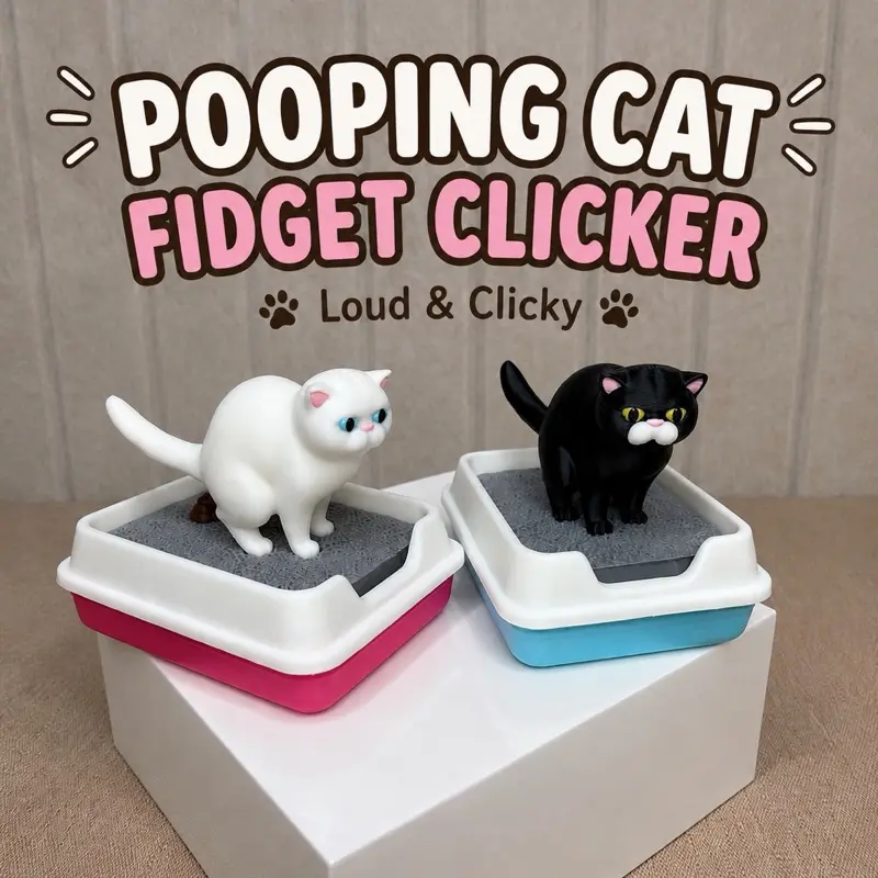 Pooping Cat Litter Box Fidget Clicker Toy
