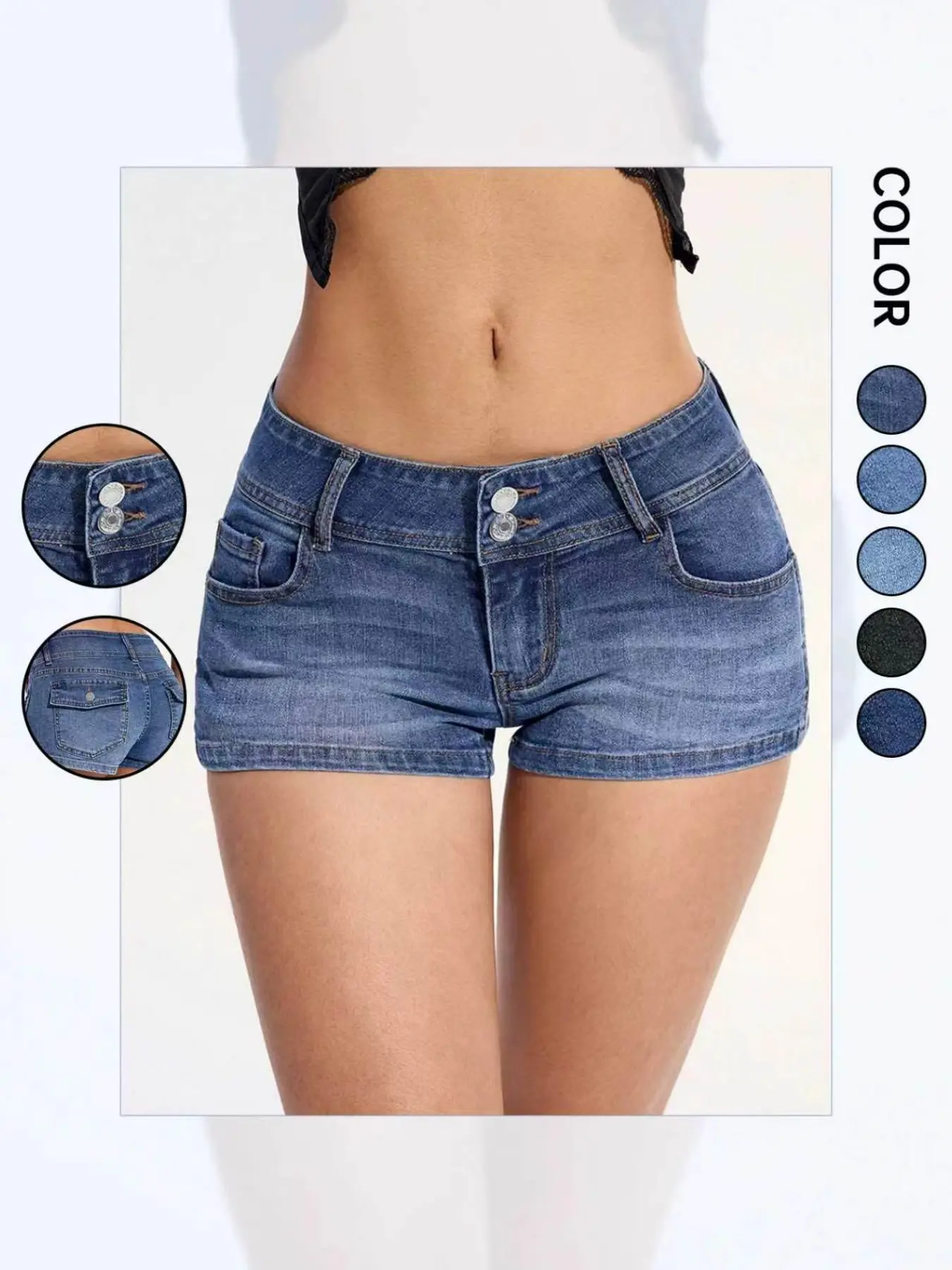 Women's Fitted Denim Jean Shorts, Summer Essential, High Stretch, Stretchy Low Waist, Butt Lifting, Slimming, Party, Music Festival, Street Style, Casual, Basic, Bottom