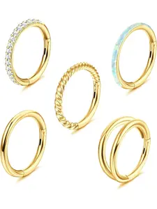 18g 16g Surgical Steel Nose Rings Hoop for Women, Opal Cz Clicker Hinged Septum Nose Ring, Spiral Nose Ring, Lip Helix Cartilage Hoop Earring, Nose Piercing Jewelry
