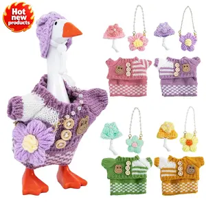 4pcs Tabletop Goose Costume - Fluffy Set with Plaid Skirt Suitable for 7-Inch Mini Tabletop Geese, Holiday Party Decor