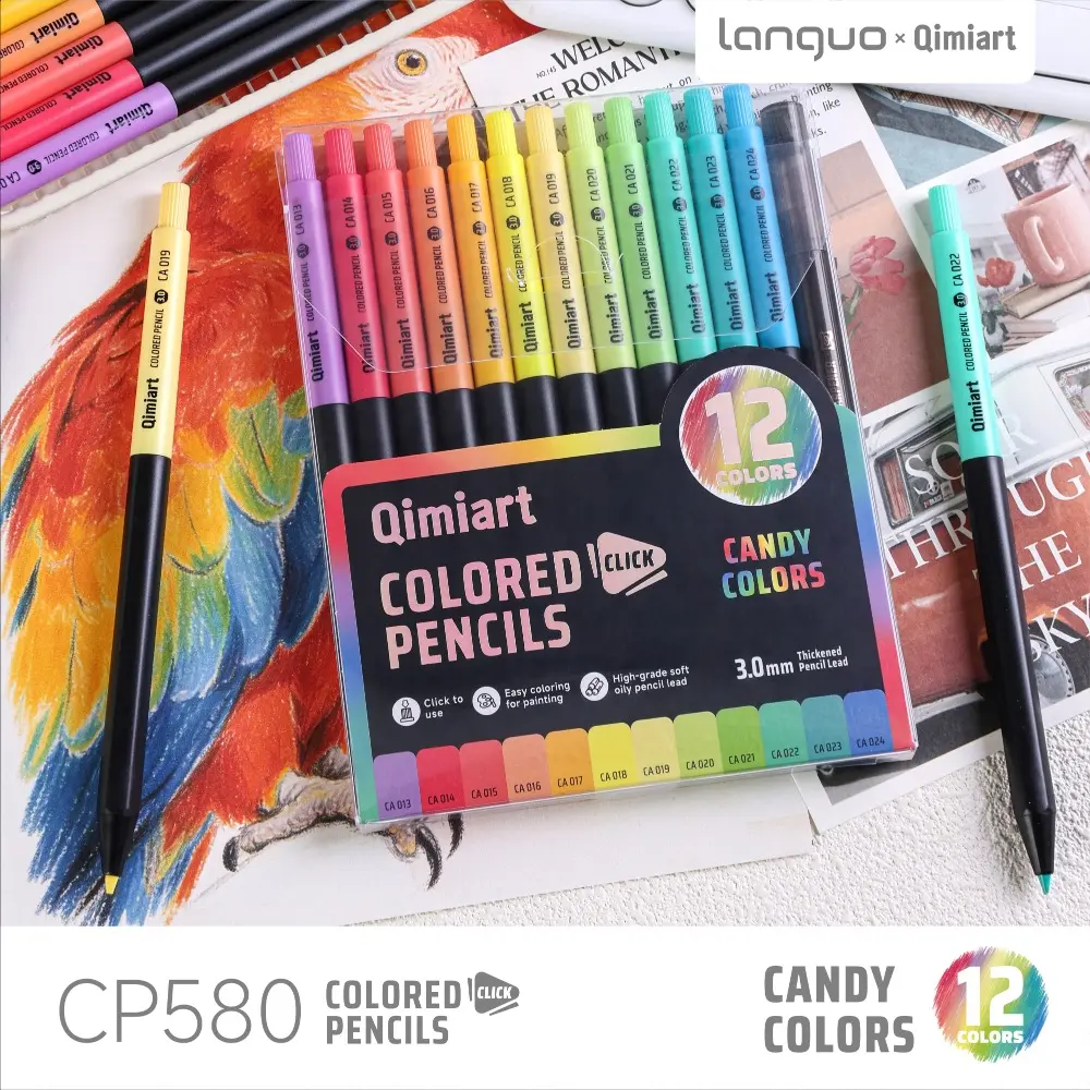 Languo 12PCS Propelling Pencil With Pencil Sharpener, Each Pen Is Labeled With A Color Number. 3mm Thickened Pencil Lead Makes Painting Easy. Suitable For Painting, Doodling, Writing, Marking, DIY